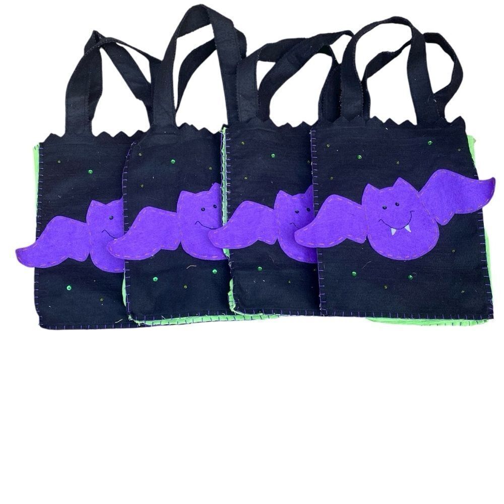 Lot of 4 Target Black Felt/Fabric Halloween Trick or Treat Bags w/Purple Bat.